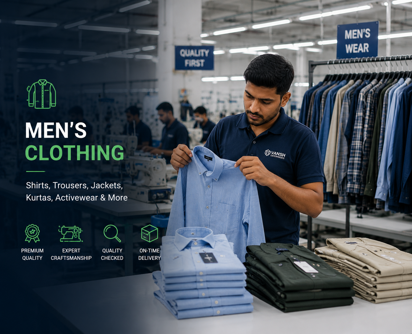 Menswear manufacturing — shirts, trousers, and jackets