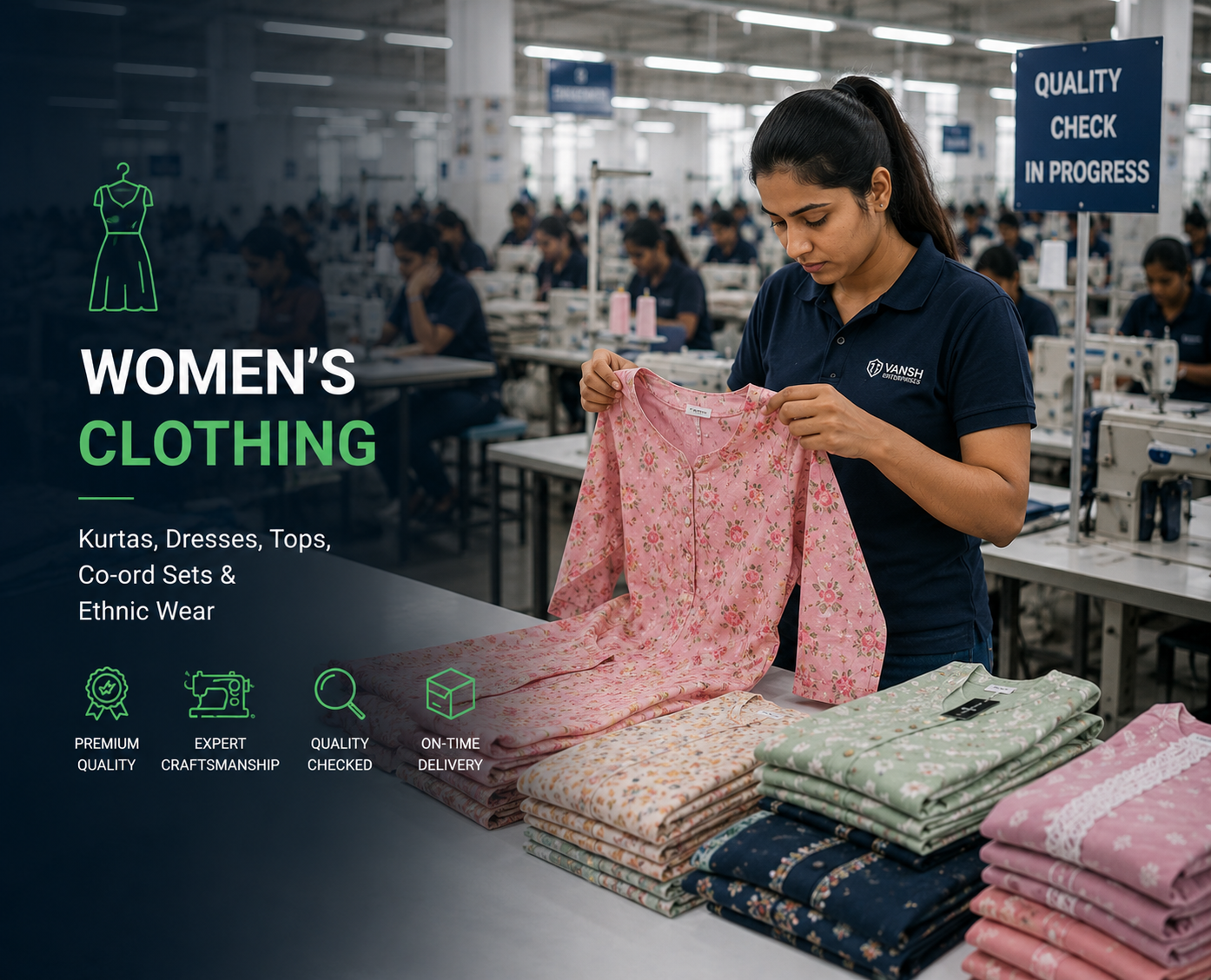 Womenswear manufacturing — kurtas, dresses, tops, and co-ord sets